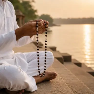 108 Beads Rudraksha & Karungali Mala with 925 Sterling Silver Capping