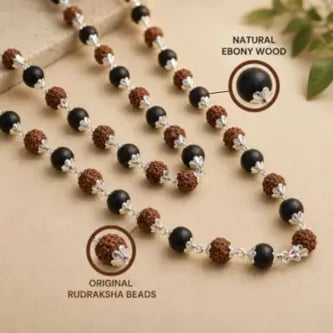 108 Beads Rudraksha & Karungali Mala with 925 Sterling Silver Capping