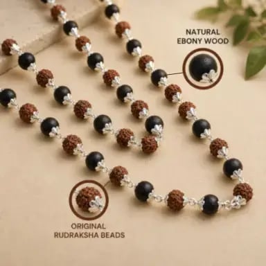 108 Beads Rudraksha & Karungali Mala with 925 Sterling Silver Capping