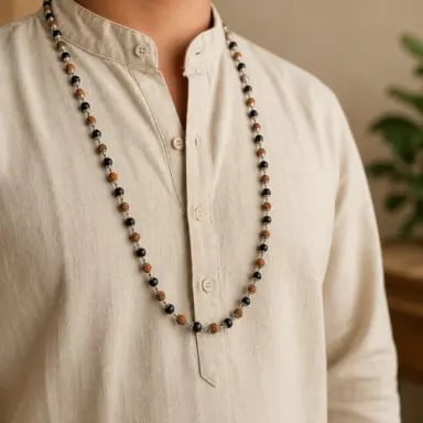 108 Beads Rudraksha & Karungali Mala with 925 Sterling Silver Capping