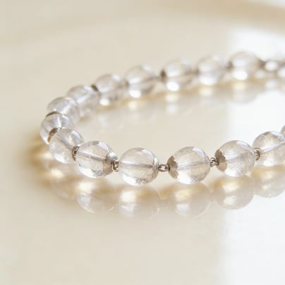 10MM Clear Quartz (Sphatik) Silver 108 Beads Japa Mala