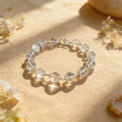 10MM Clear Quartz (Sphatik) Silver Bracelet