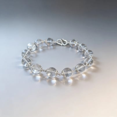 10MM Clear Quartz (Sphatik) Silver Bracelet