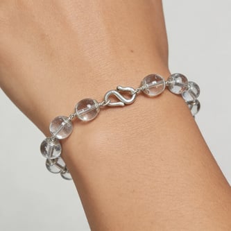 10MM Clear Quartz (Sphatik) Silver Bracelet