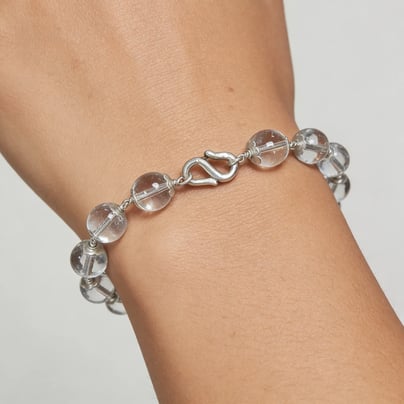 10MM Clear Quartz (Sphatik) Silver Bracelet