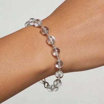 10MM Clear Quartz (Sphatik) Silver Bracelet