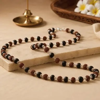 108 Beads Rudraksha & Karungali Mala with 925 Sterling Silver Capping