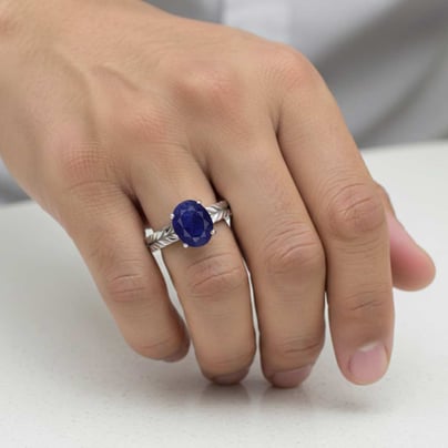 925 Pure Sterling Silver Men's Blue Sapphire Ring 