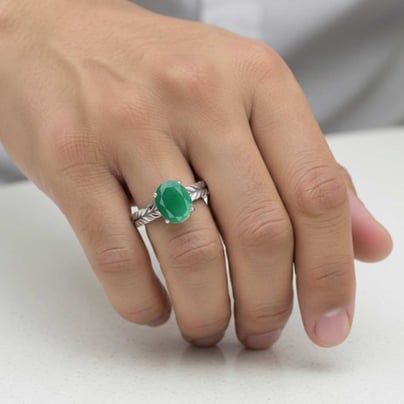 925 Pure Sterling Silver Men's Emerald Ring