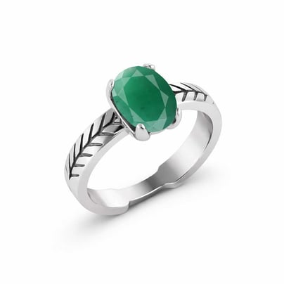 925 Pure Sterling Silver Men's Emerald Ring