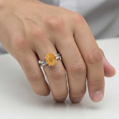 925 Pure Sterling Silver Men's Yellow Sapphire Ring