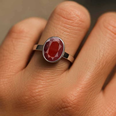 925 Sterling Silver Hessonite Gomed (Garnet) Ring for Him