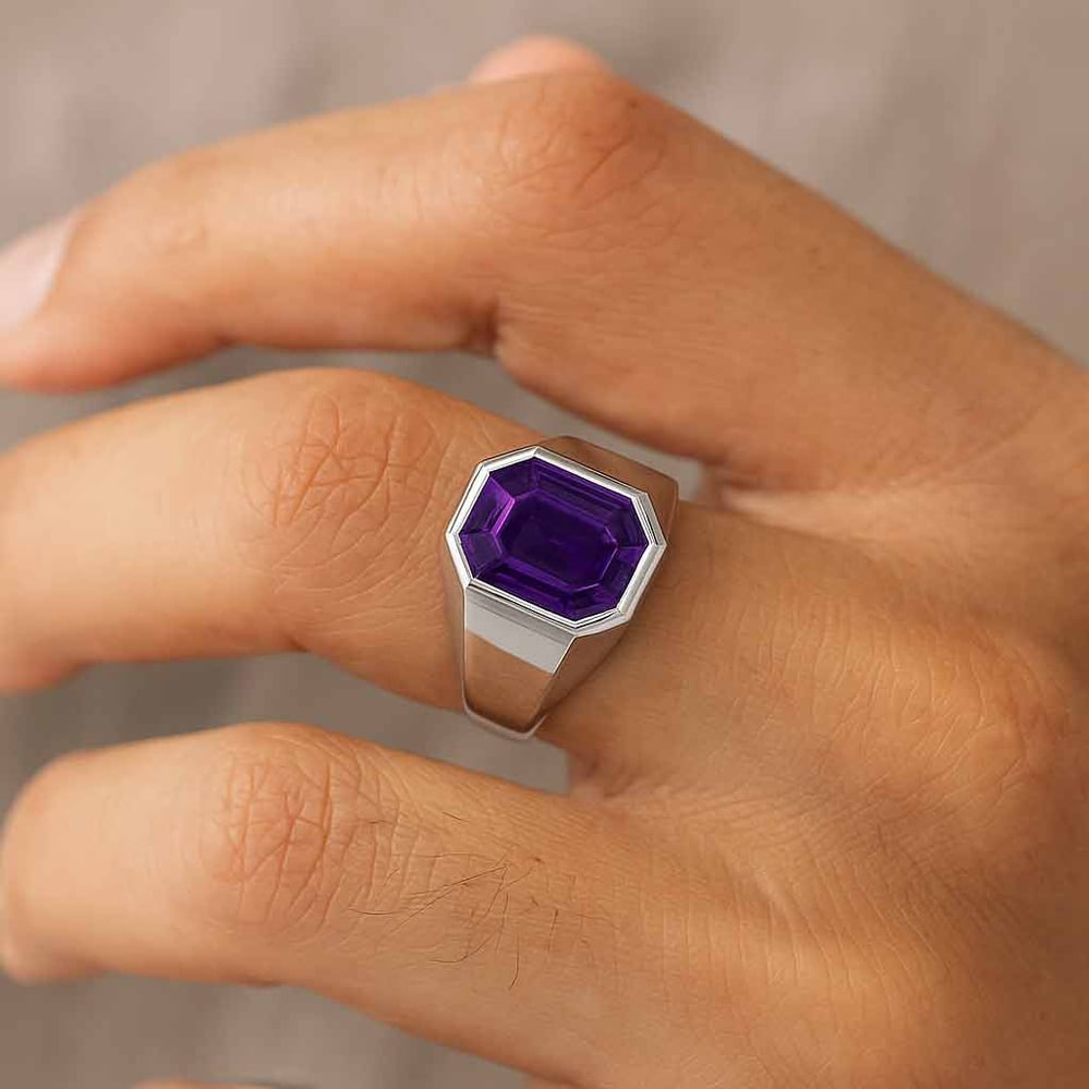 925 Sterling Silver Modern Amethyst Ring For Men
