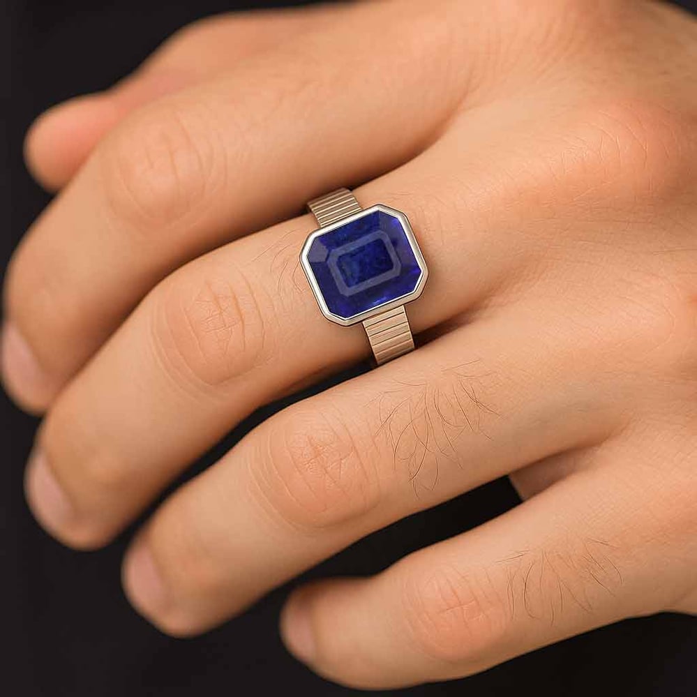 925 Sterling Silver Modern Blue Sapphire Ring For Men