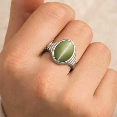 925 Sterling Silver Modern Cat's Eye Ring For Men