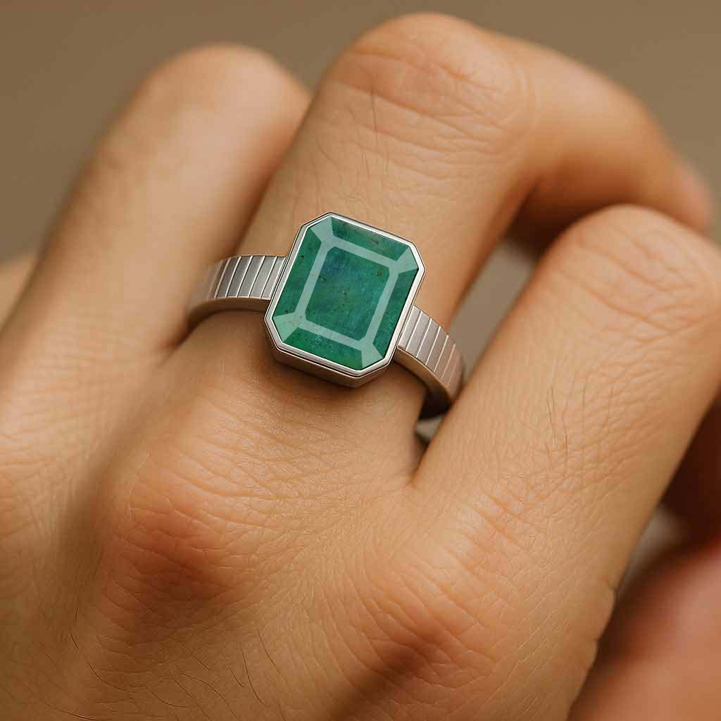 925 Sterling Silver Modern Emerald Ring For Men
