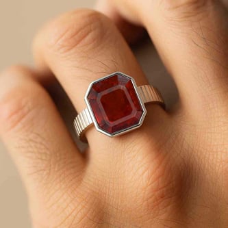 925 Sterling Silver Modern Hessonite Garnet Ring For Men