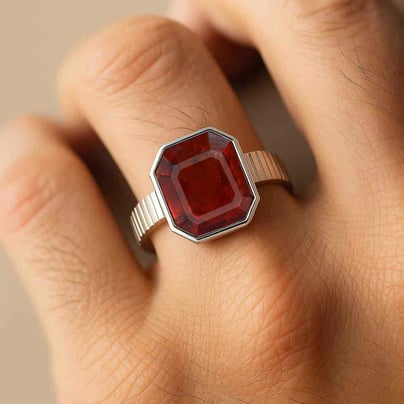 925 Sterling Silver Modern Hessonite Garnet Ring For Men