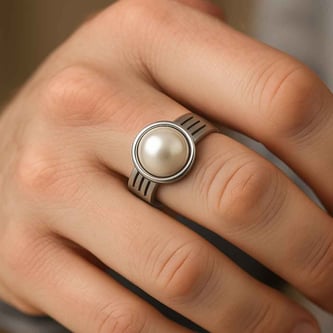 925 Sterling Silver Modern Pearl Ring For Men