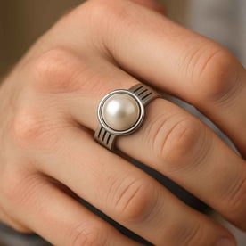 925 Sterling Silver Modern Pearl Ring For Men