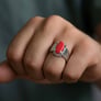 925 Sterling Silver Modern Red Coral Ring For Men