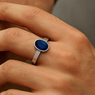 925 Sterling Silver Neelam (Blue Sapphire) Ring for Him