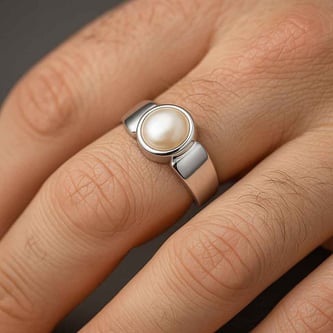 925 Sterling Silver Pearl (Moti) Ring for Him