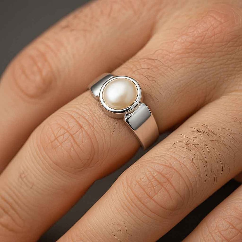 925 Sterling Silver Pearl (Moti) Ring for Him
