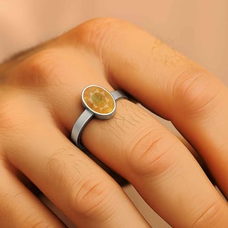 925 Sterling Silver Pukhraj (Yellow Sapphire) Ring for Him