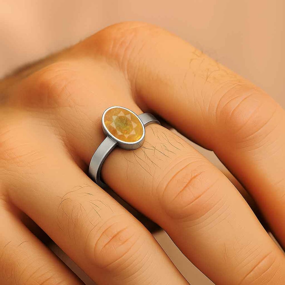 925 Sterling Silver Pukhraj (Yellow Sapphire) Ring for Him