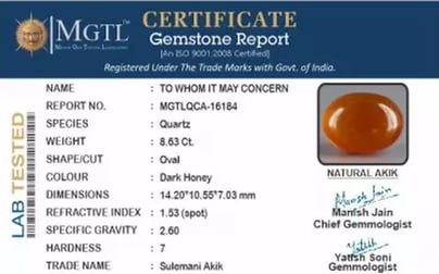 Akik - 8.63 Carat Limited Quality  QCA-16184