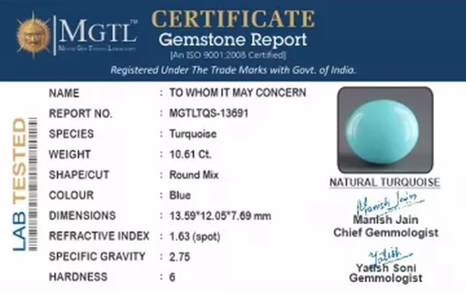Arizona Turquoise - 10.61 Carat Prime Quality TQS-13691