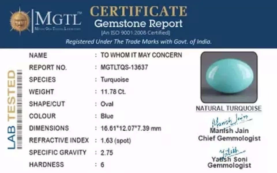 Arizona Turquoise - 11.78 Carat Rare Quality TQS-13637