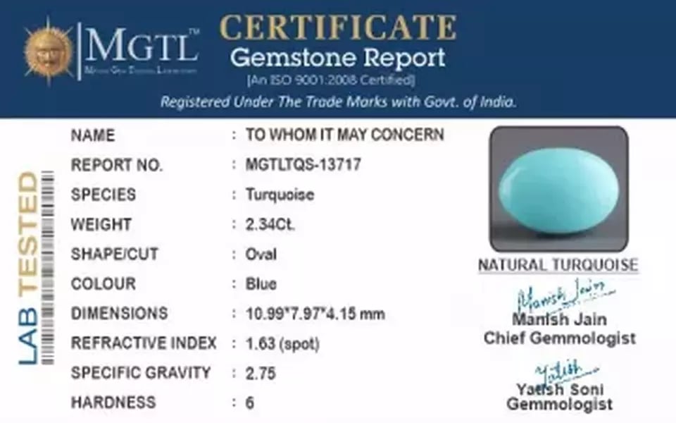 Arizona Turquoise - 2.34 Carat Prime Quality TQS-13717