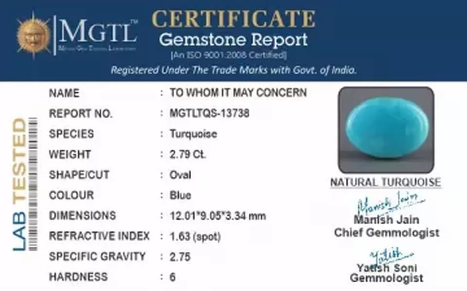 Arizona Turquoise - 2.79 Carat Prime Quality TQS-13738