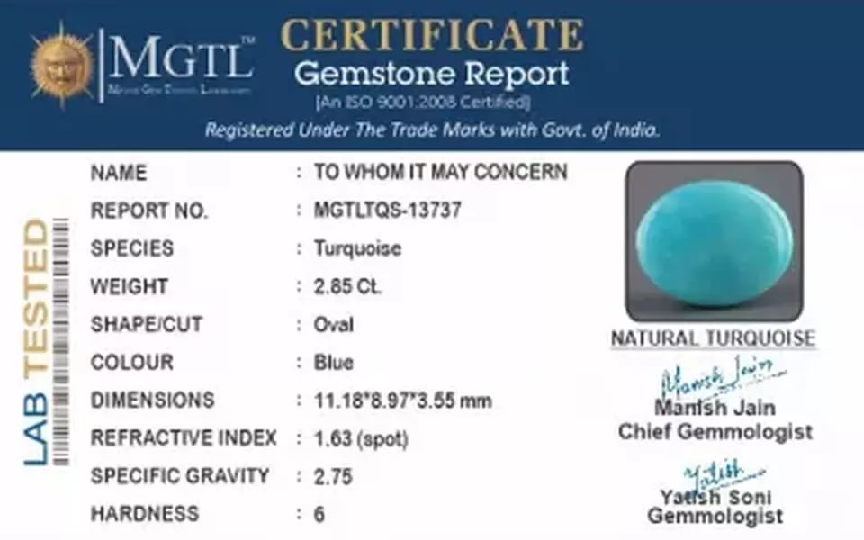 Arizona Turquoise - 2.85 Carat Prime Quality TQS-13737
