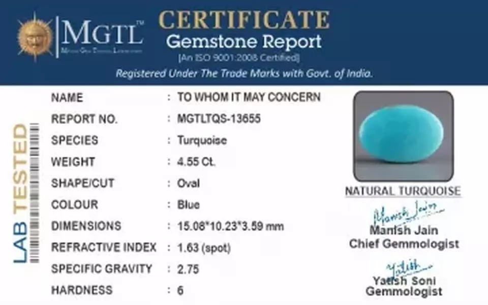 Arizona Turquoise - 4.55 Carat Prime Quality TQS-13655