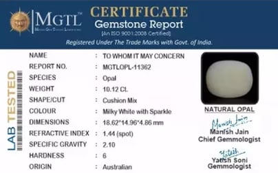 Australian Opal -10.12 Carat Prime Quality OPL-11362