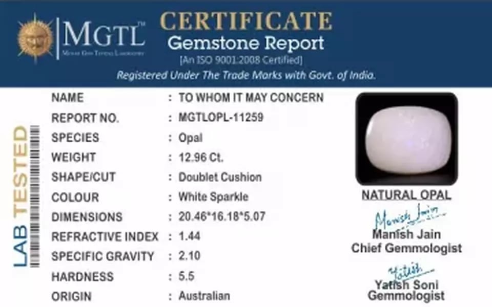 Australian Opal - 12.96 Carat Prime Quality OPL-11259