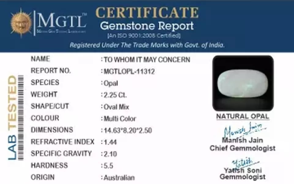 Australian Opal - 2.25 Carat Prime Quality OPL-11312