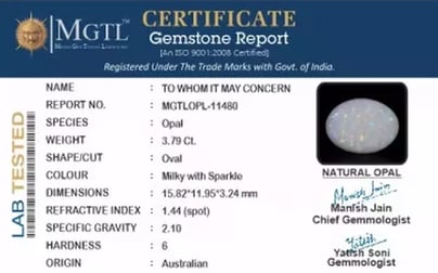 Australian Opal - 3.79 Carat Limited Quality OPL-11480