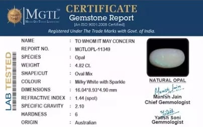 Australian Opal - 4.82 Carat Prime Quality OPL-11349