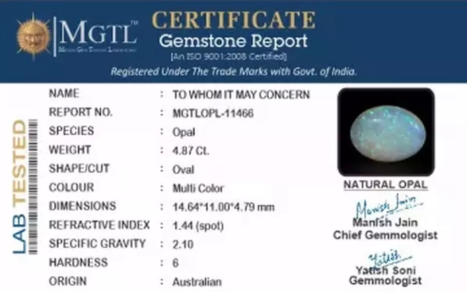 Australian Opal - 4.87 Carat Rare Quality OPL-11466