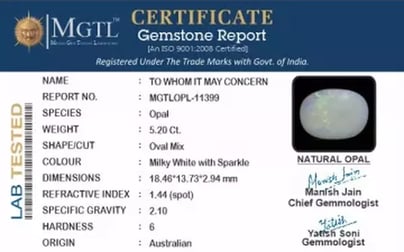 Australian Opal - 5.20 Carat Prime Quality OPL-11399