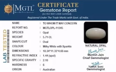 Australian Opal - 5.71 Carat Prime Quality OPL-11345