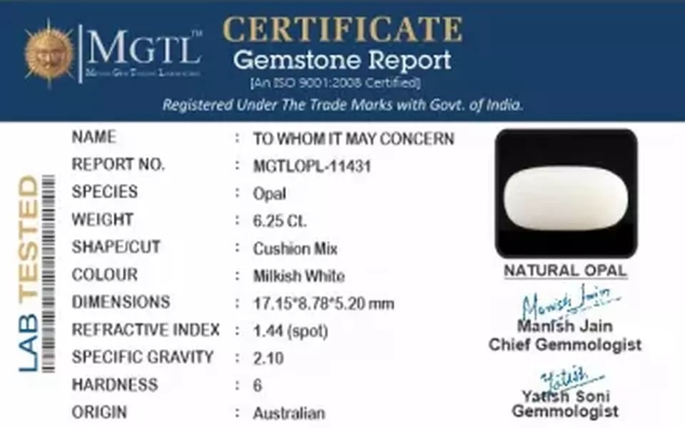 Australian Opal - 6.25 Carat Fine Quality OPL-11431