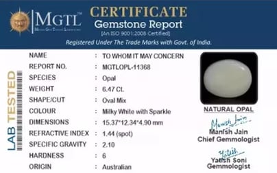 Australian Opal - 6.47 Carat Prime Quality OPL-11368