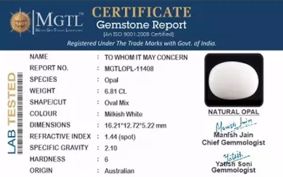 Australian Opal - 6.81 Carat Fine Quality OPL-11408