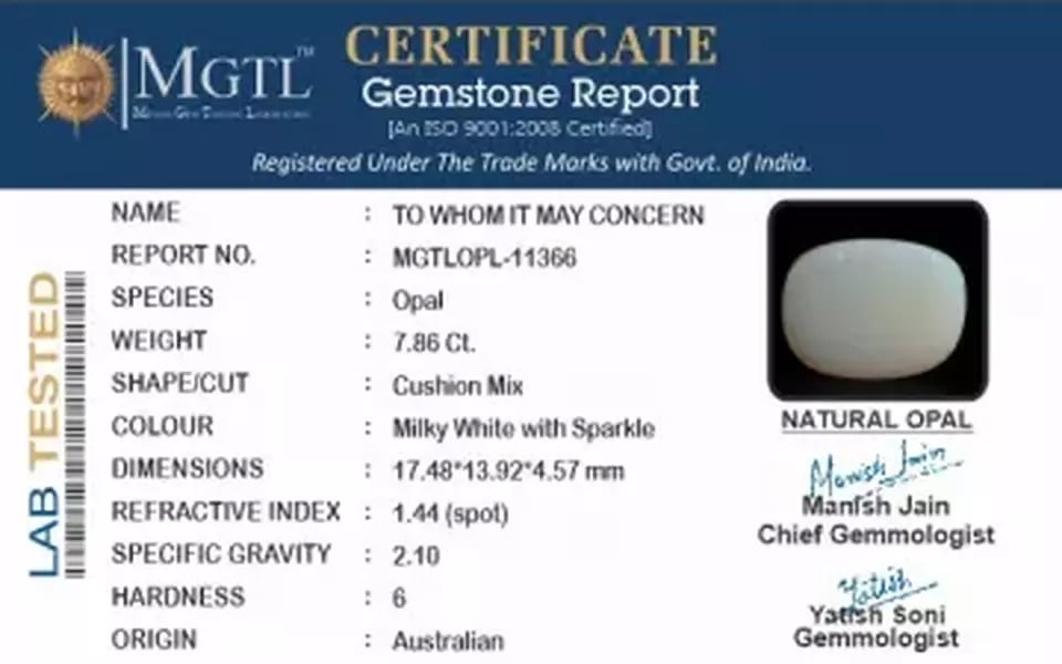 Australian Opal - 7.86 Carat Prime Quality OPL-11366