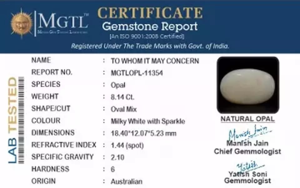 Australian Opal - 8.14 Carat Prime Quality OPL-11354